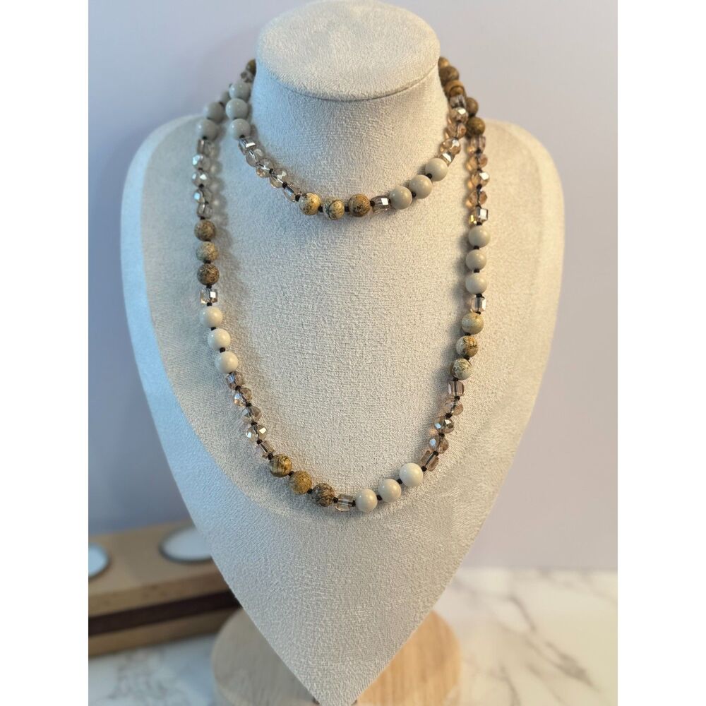 Jasper & Iridescent Glass Infinity Necklace